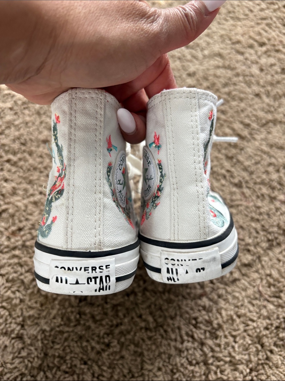 Converse Kids White High-Top Sneakers with Multicolor Floral Embroidery - Picture 4 of 7